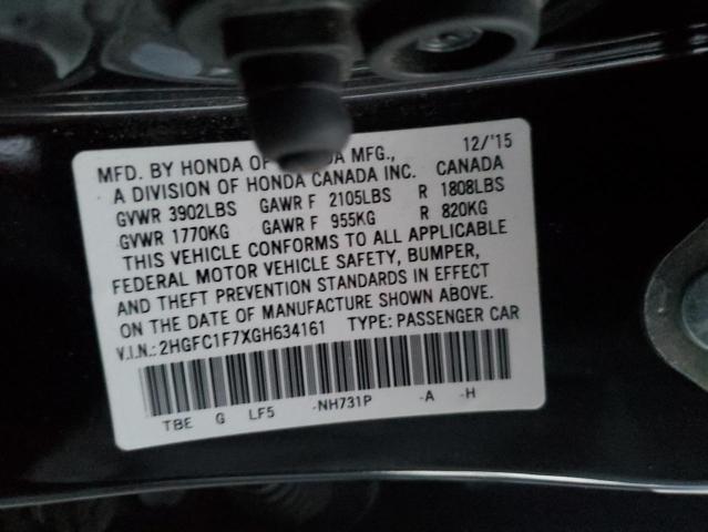 2HGFC1F7XGH634161 - 2016 HONDA CIVIC EXL შავი ფოტო 13