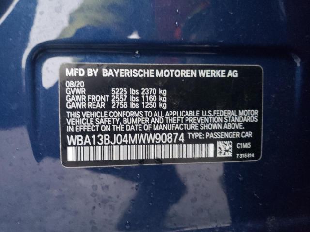 WBA13BJ04MWW90874 - 2021 BMW 530 XI BLUE photo 12