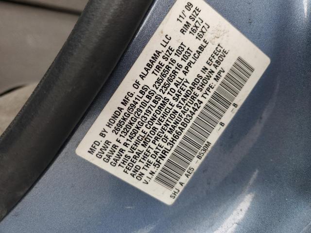 5FNRL3H66AB034424 - 2010 HONDA ODYSSEY EXL BLUE photo 13
