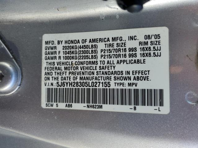 5J6YH28305L027155 - 2005 HONDA ELEMENT LX Boz foto 12