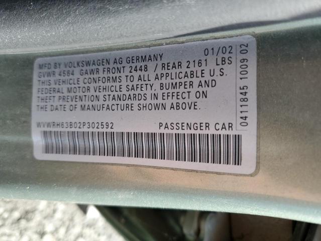 WVWRH63B02P302592 - 2002 VOLKSWAGEN PASSAT GLX Կանաչ լուսանկար 12