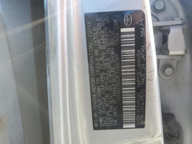 JTDKDTB32F1086789 - 2015 TOYOTA PRIUS C SILVER photo 12