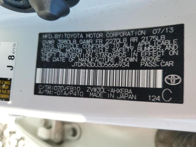 JTDKN3DU3D5666934 - 2013 TOYOTA PRIUS 白色 照片 13