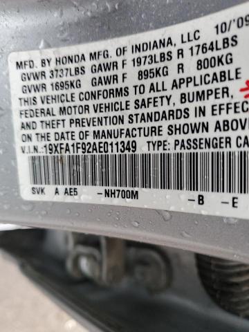 19XFA1F92AE011349 - 2010 HONDA CIVIC EXL SILVER photo 12