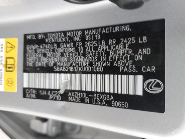 58AB21B17KU001080 - 2019 LEXUS ES 300H SILVER photo 12