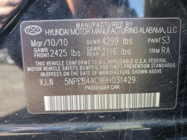 5NPEB4AC9BH031429 - 2011 HYUNDAI SONATA GLS BLACK photo 12