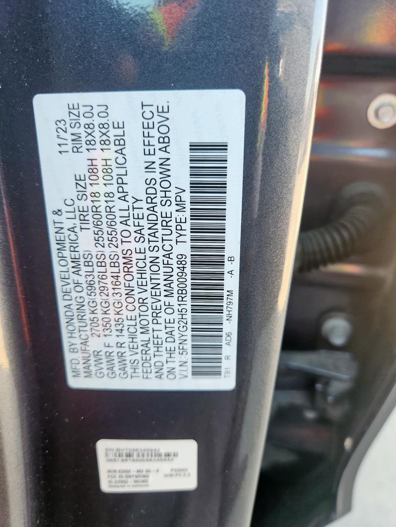 5FNYG2H51RB009489 - 2024 HONDA PILOT EXL GRAY photo 13