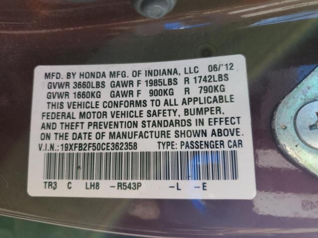 19XFB2F50CE362358 - 2012 HONDA CIVIC LX RED photo 12