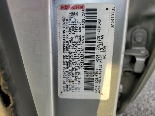 JTDBR32E130024532 - 2003 TOYOTA COROLLA CE SILVER photo 12