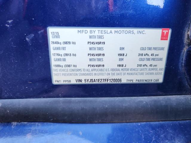 5YJSA1E27FF120006 - 2015 TESLA MODEL S BLUE photo 12