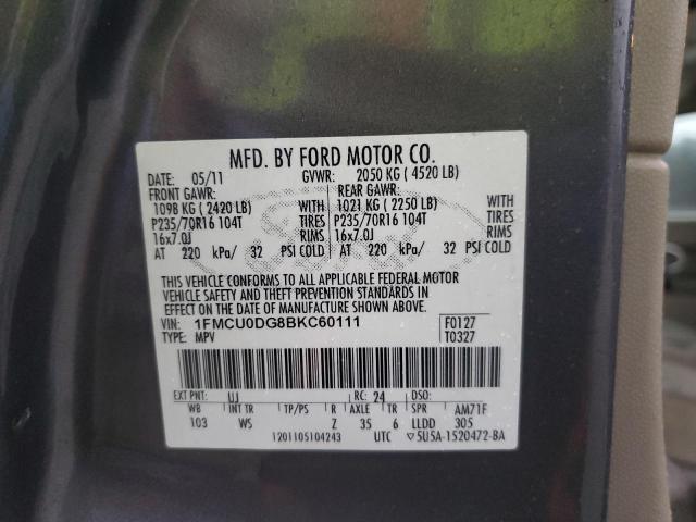 1FMCU0DG8BKC60111 - 2011 FORD ESCAPE XLT GRAY photo 13