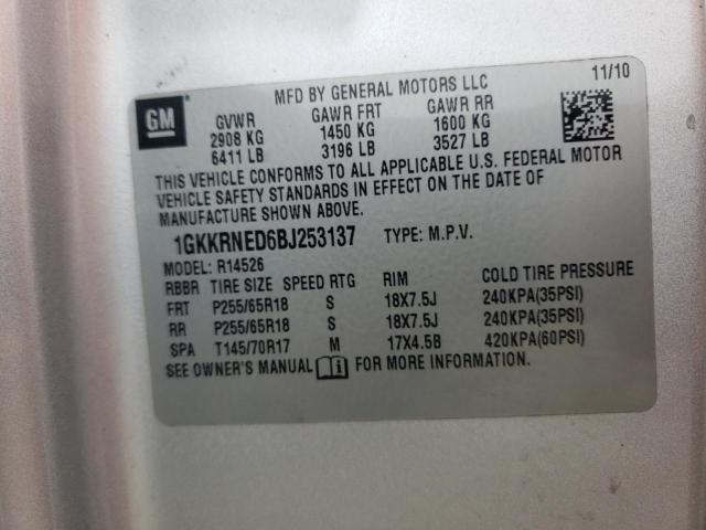 1GKKRNED6BJ253137 - 2011 GMC ACADIA SLE 银色 照片 13