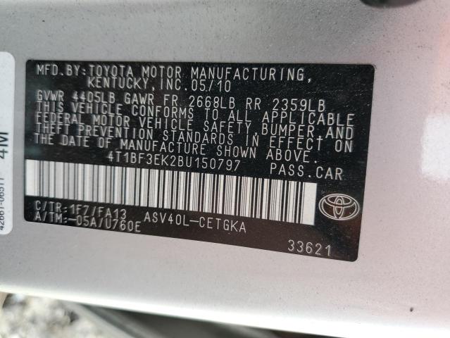 4T1BF3EK2BU150797 - 2011 TOYOTA CAMRY BASE SILVER photo 12