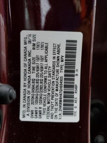 2HKRM4H47GH694905 - 2016 HONDA CR-V SE BURGUNDY photo 14