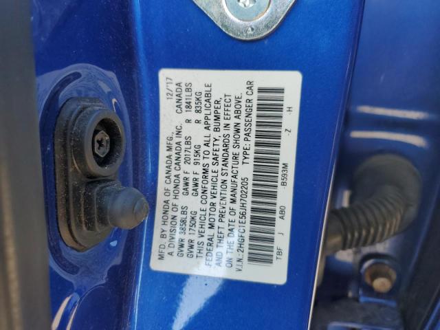 2HGFC1E56JH702205 - 2018 HONDA CIVIC SI BLUE photo 13