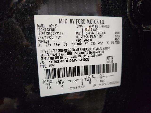 1FMSK8DH9MGC41937 - 2021 FORD EXPLORER XLT BLACK photo 13