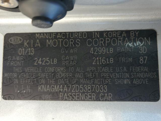 KNAGM4A72D5387033 - 2013 KIA OPTIMA LX SILVER photo 13