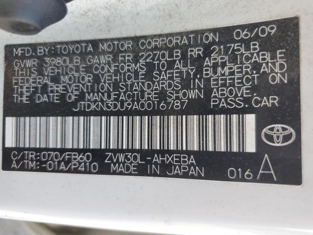 JTDKN3DU9A0016787 - 2010 TOYOTA PRIUS 白色 照片 13