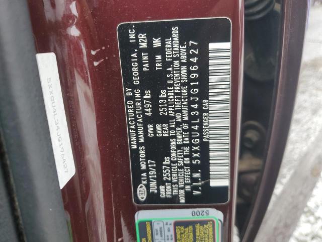 5XXGU4L34JG196427 - 2018 KIA OPTIMA EX ბურგუნდია ფოტო 10