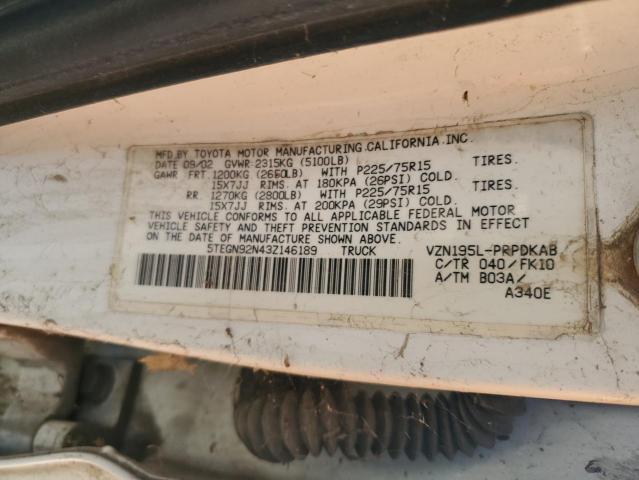 5TEGN92N43Z146189 - 2003 TOYOTA TACOMA DOUBLE CAB PRERUNNER WHITE photo 12