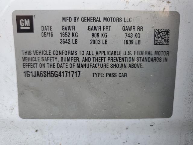 1G1JA6SH5G4171717 - 2016 CHEVROLET SONIC LS WHITE photo 12