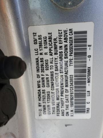 19XFB2F87CE343803 - 2012 HONDA CIVIC EX SILVER photo 12