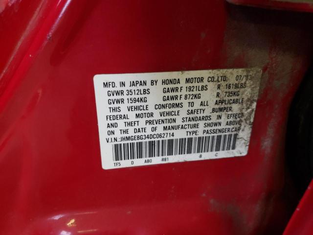 JHMGE8G34DC062714 - 2013 HONDA FIT RED photo 12