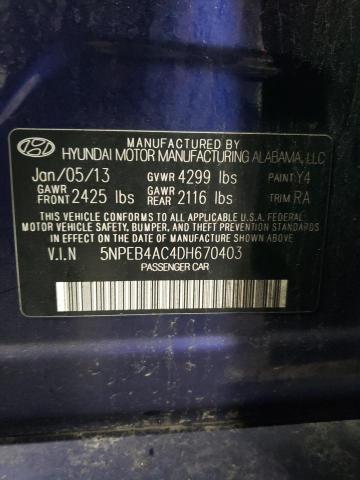 5NPEB4AC4DH670403 - 2013 HYUNDAI SONATA GLS BLUE photo 12