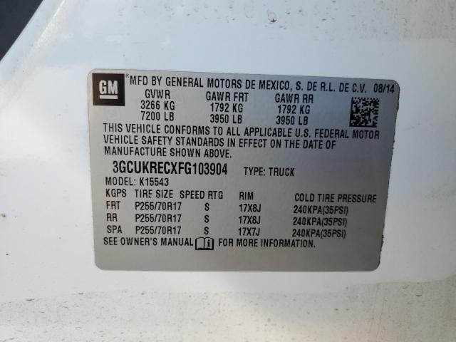 3GCUKRECXFG103904 - 2015 CHEVROLET 1500 K1500 LT WHITE photo 12