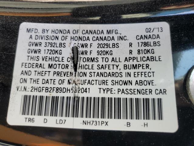 2HGFB2F89DH532041 - 2013 HONDA CIVIC EX შავი ფოტო 13