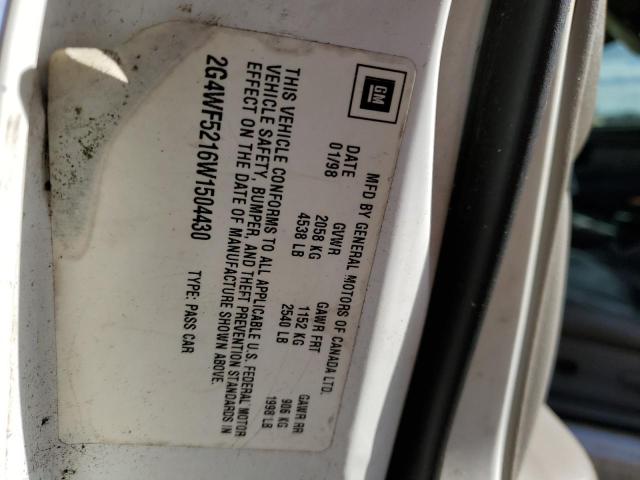 2G4WF5216W1504430 - 1998 BUICK REGAL GS Ақ фото 12