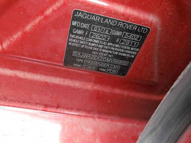 SAJWA2EK2GMV95855 - 2016 JAGUAR XJR LONG WHEEL BASE RED photo 12