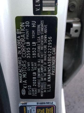 KNADN5A38D6222956 - 2013 KIA RIO EX SILVER photo 12