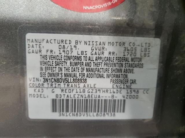 3N1CN8DV5LL808938 - 2020 NISSAN VERSA S GRAY photo 12