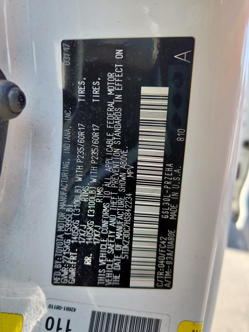 5TDKZ3DC7HS842234 - 2017 TOYOTA SIENNA LE 白色 照片 14