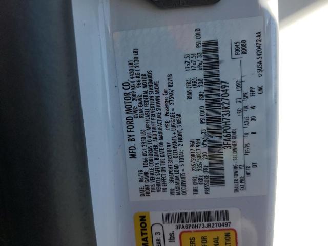 3FA6P0H73JR270497 - 2018 FORD FUSION SE WHITE photo 12