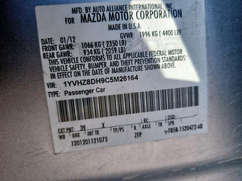 1YVHZ8DH9C5M26164 - 2012 MAZDA 6 I 银色 照片 12