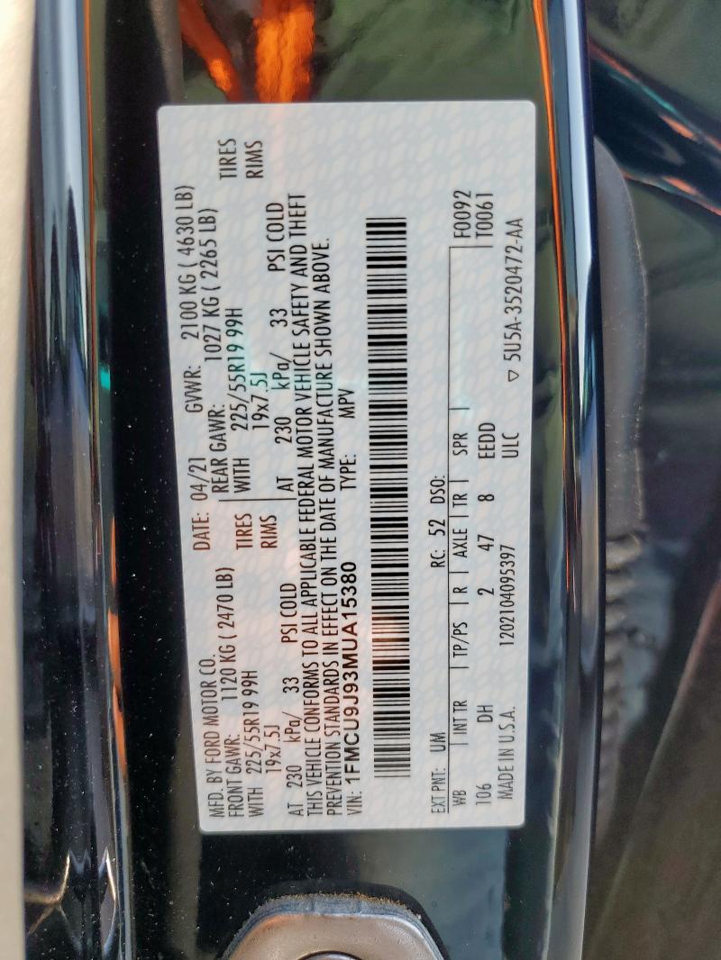 1FMCU9J93MUA15380 - 2021 FORD ESCAPE TITANIUM BLACK photo 13