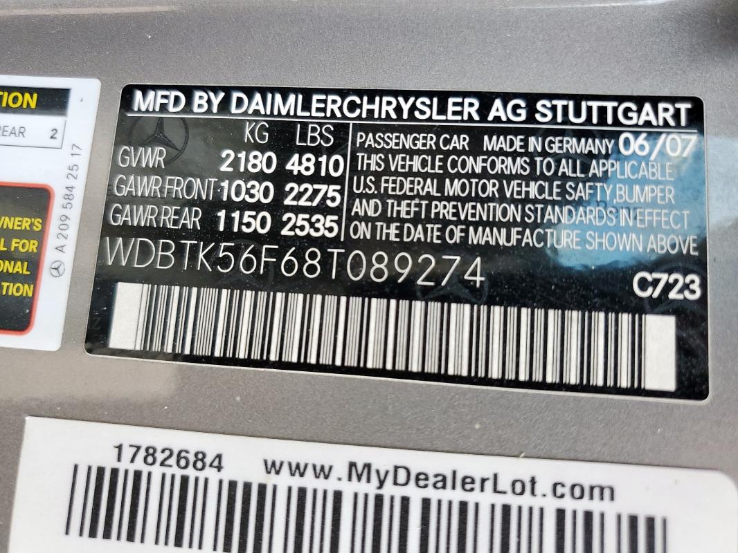 WDBTK56F68T089274 - 2008 MERCEDES-BENZ CLK 350 SILVER photo 12