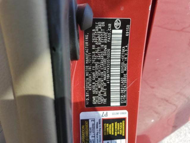 4T1BK1FKXCU510026 - 2012 TOYOTA CAMRY SE 红色 照片 13