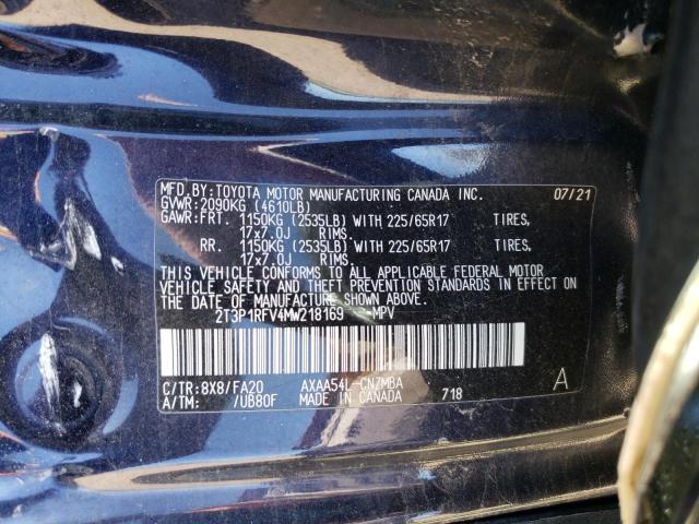 2T3P1RFV4MW218169 - 2021 TOYOTA RAV4 XLE ლურჯი ფოტო 13