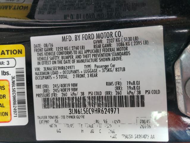 3LN6L5EC9HR624971 - 2017 LINCOLN MKZ RESERVE შავი ფოტო 12