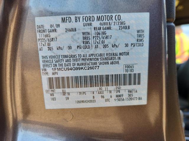 1FMCU94G99KC26077 - 2009 FORD ESCAPE LIMITED GRAY photo 12
