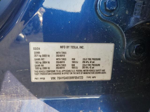 7SAYGAEE8RF054723 - 2024 TESLA MODEL Y أزرق صورة 13