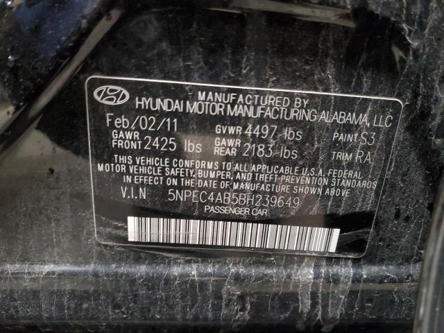 5NPEC4AB5BH239649 - 2011 HYUNDAI SONATA SE BLACK photo 12