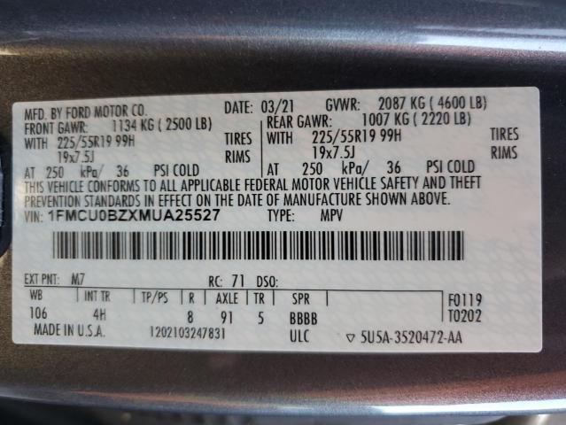 1FMCU0BZXMUA25527 - 2021 FORD ESCAPE SE GRAY photo 12