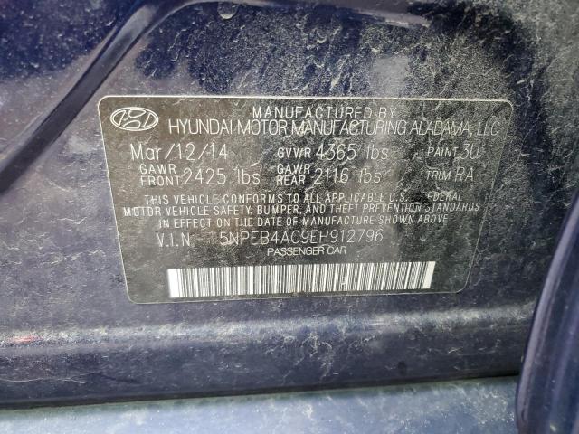 5NPEB4AC9EH912796 - 2014 HYUNDAI SONATA GLS BLUE photo 12