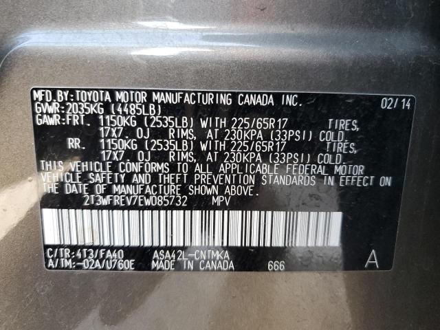2T3WFREV7EW085732 - 2014 TOYOTA RAV4 XLE GRAY photo 13