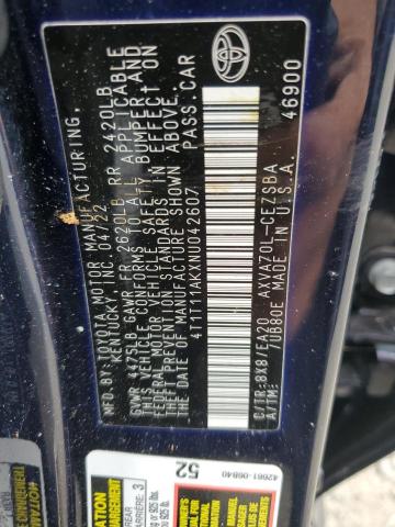 4T1T11AKXNU042607 - 2022 TOYOTA CAMRY SE Niebieski zdjęcie 12