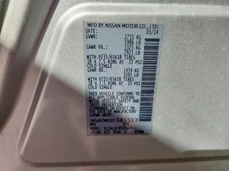 5N1AR2MN3EC685513 - 2014 NISSAN PATHFINDER S Gümüş foto 13